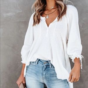 White flowy Henley blouse NWOT